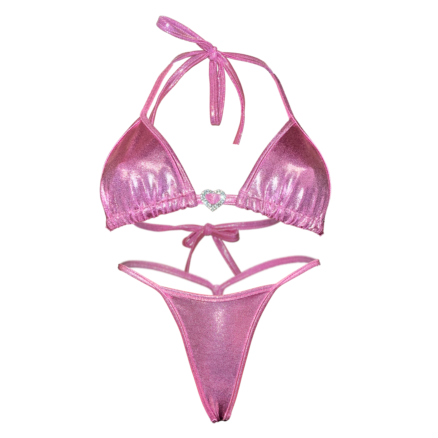 Holographic Y Back Thong Bikini- Bubblegum Pink