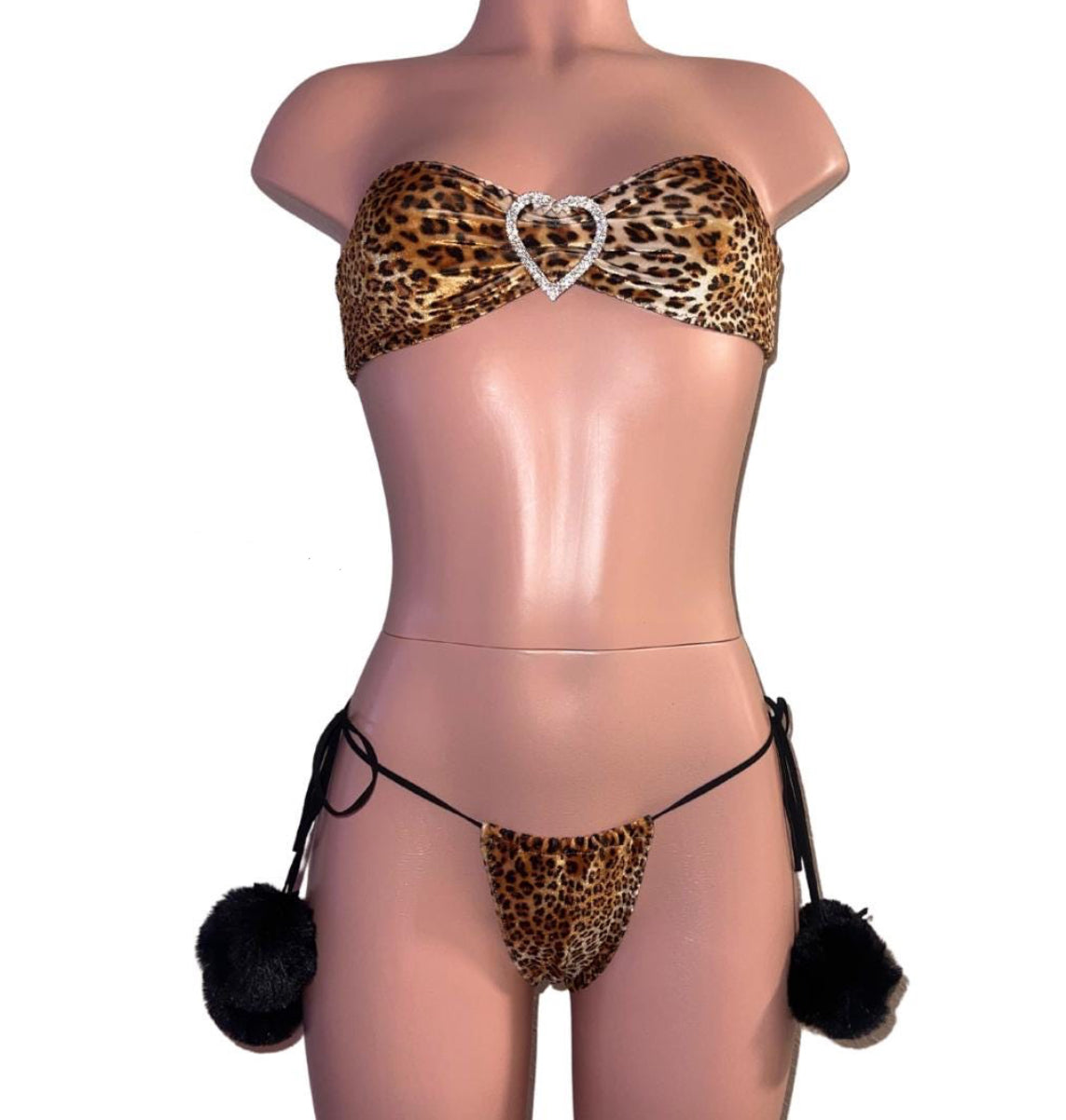 Fluffy Kitty Bandeau in Leopard Velvet
