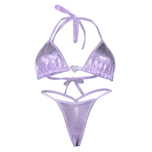 Holographic Y Back Thong Bikini- Lilac