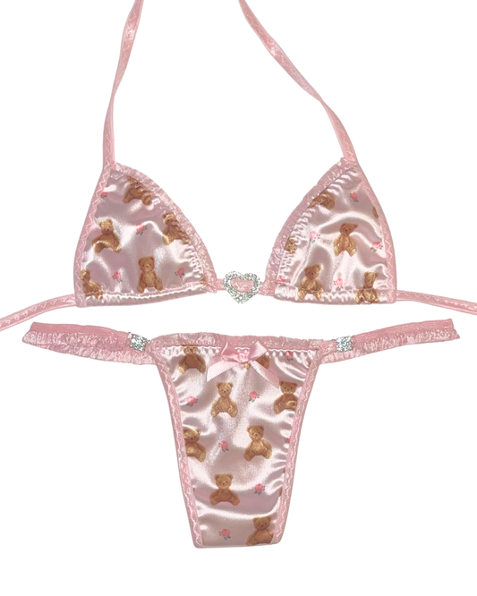 Rose Teddy Bear Satin Bikini