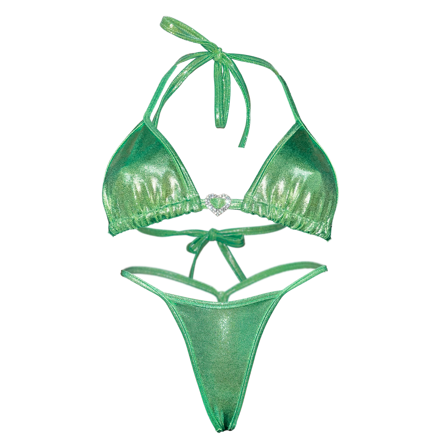 Holographic Y Back Thong Bikini- Green