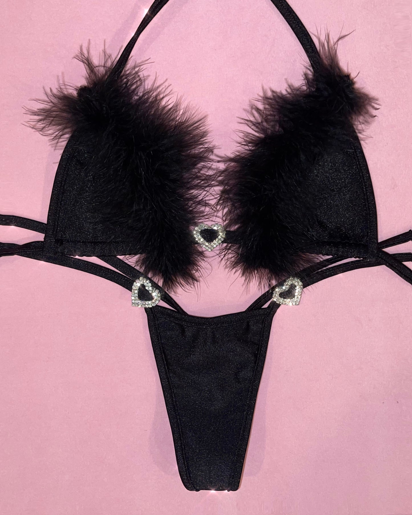 Marabou Trimmed Thong Bikini