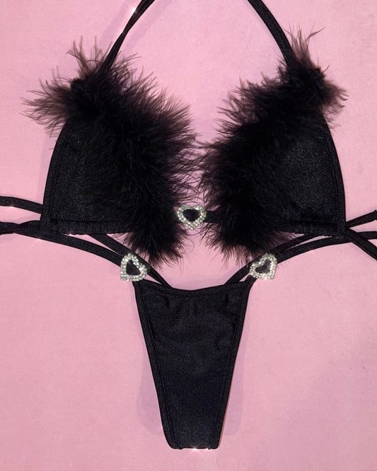 Marabou Trimmed Thong Bikini