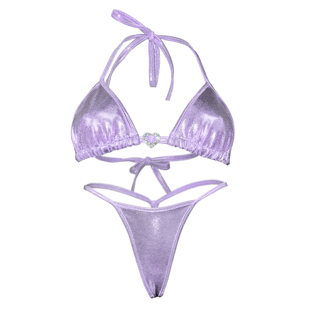 Holographic Y-Back Thong Bikini in Lilac