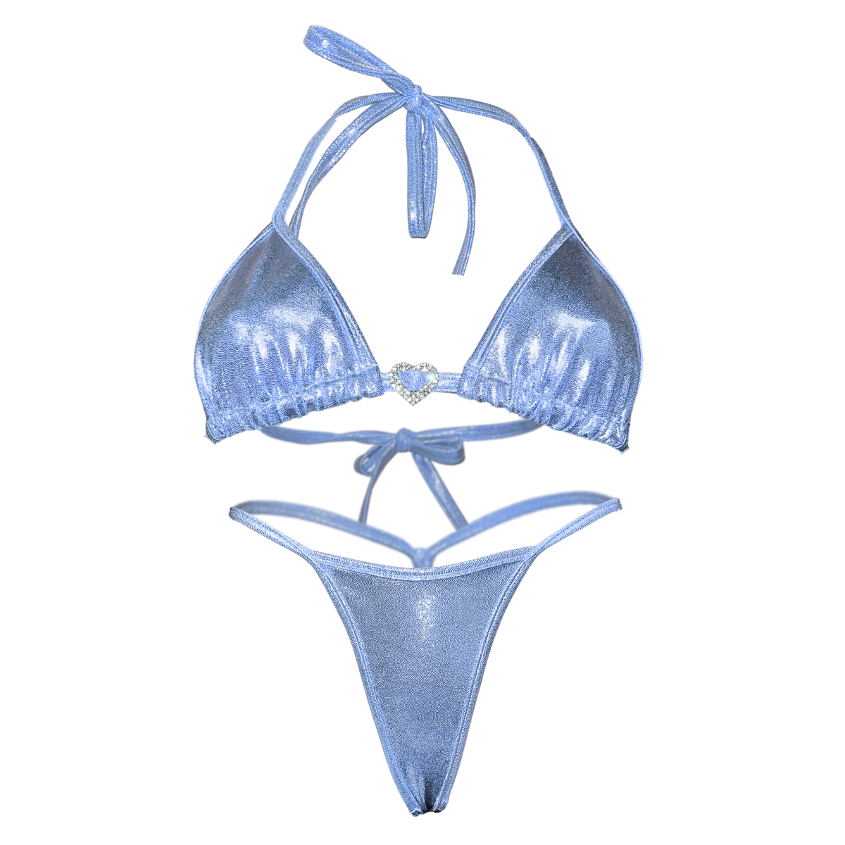 Holographic Y-Back Thong Bikini in Baby Blue