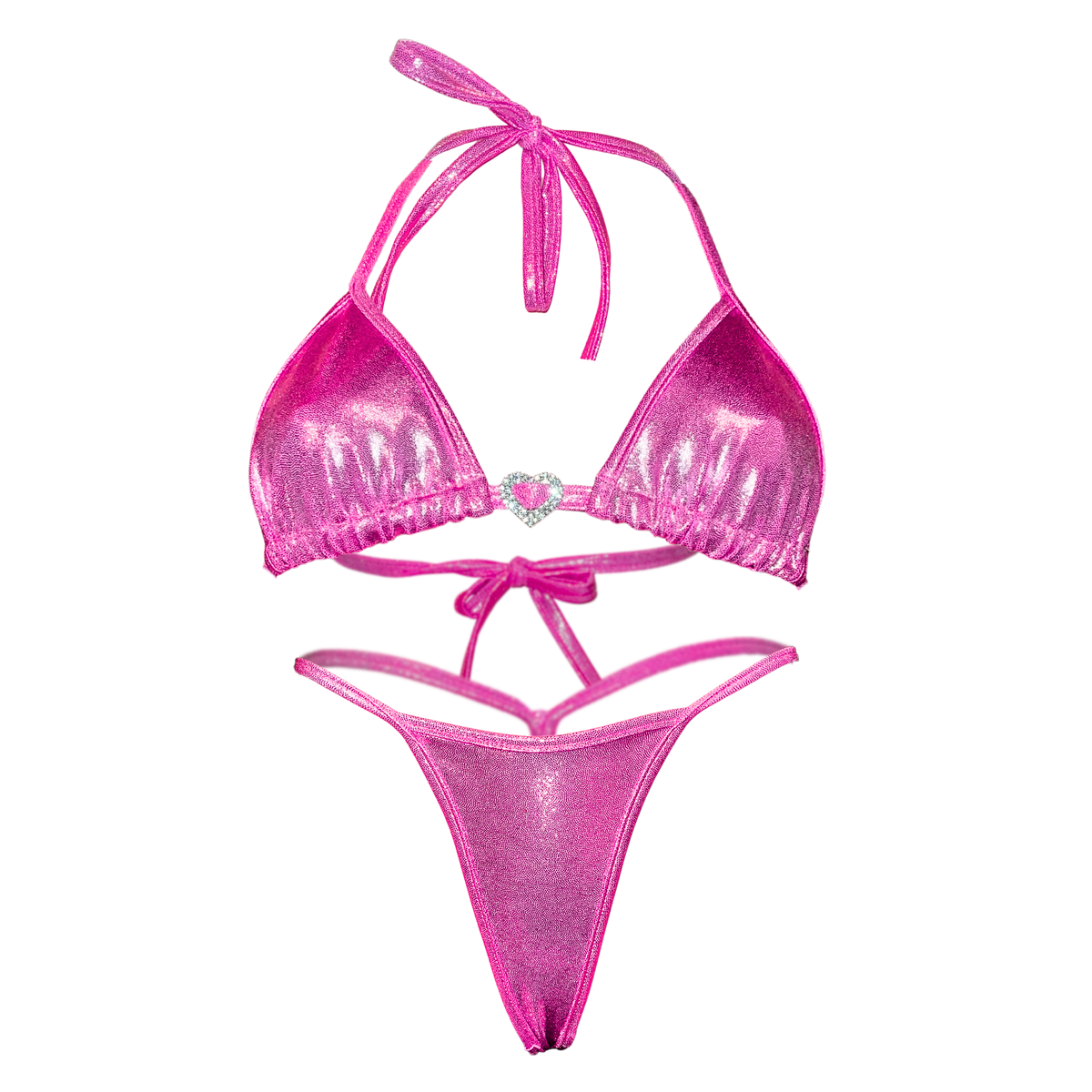 Holographic Y-Back Thong Bikini in Magenta