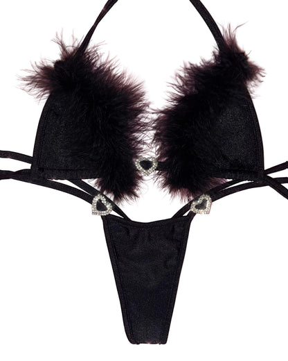 Marabou Trimmed Thong Bikini – photo 1