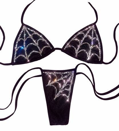 Rhinestone Spiderweb Thong Bikini – photo 1