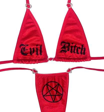 Rhinestoned Evil Side-Tie Thong Bikini - photo 2