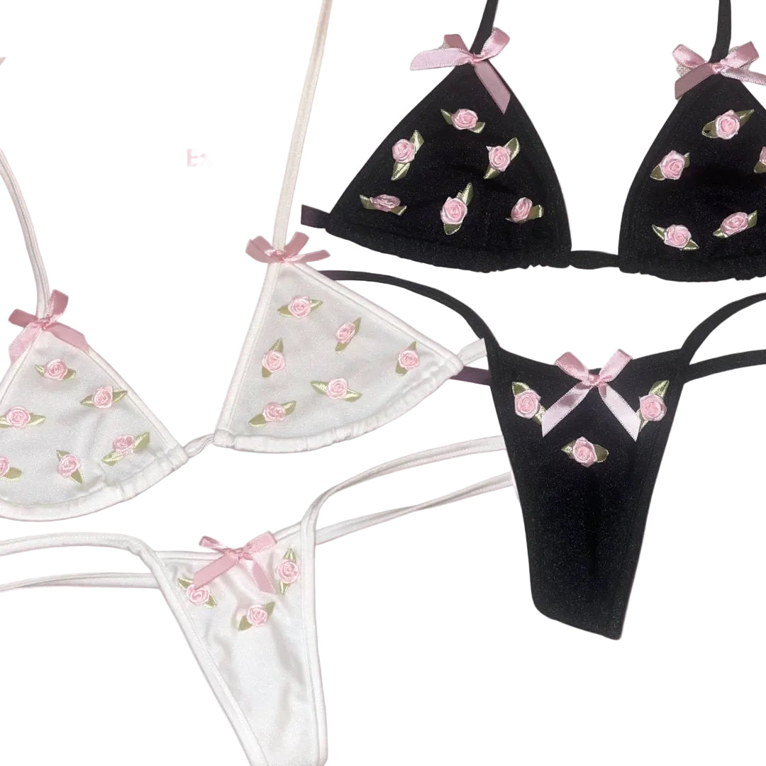 Satin Rose Garden Side-Tie Bikini